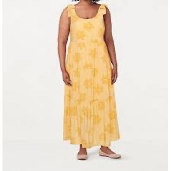 LC Lauren Conrad Plus Size 1X Golden Yellow Floral MAXI DRESS Lined & Tiered‎ - Picture 1 of 8
